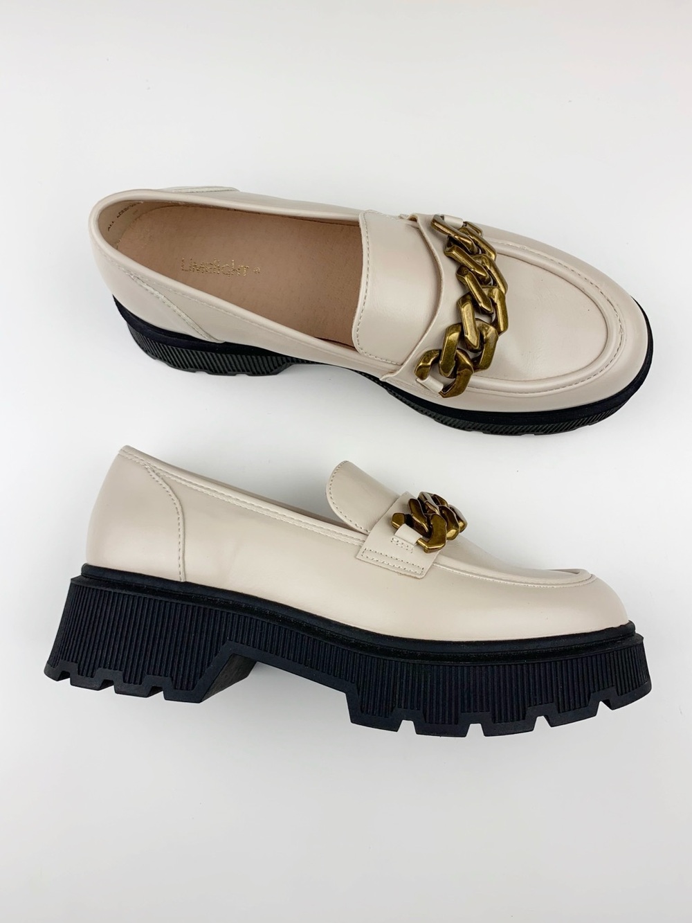 Limelight Kendall Chunky Platform Loafers Chain Cream Faux Leather Women's 8.5